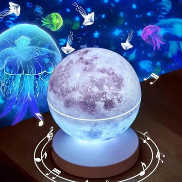 veilleuse en forme de lune qui projette des images